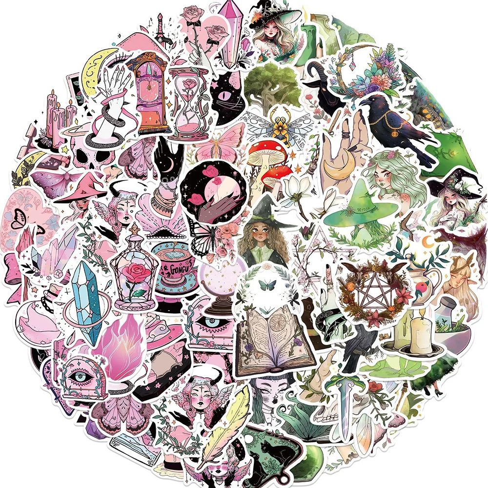 10/30/50/100PCS Pharmacist Green Pink Witch Stickers Goth Aesthetic Cartoon Decals DIY Phone Laptop Car Cool Decoration Sticker