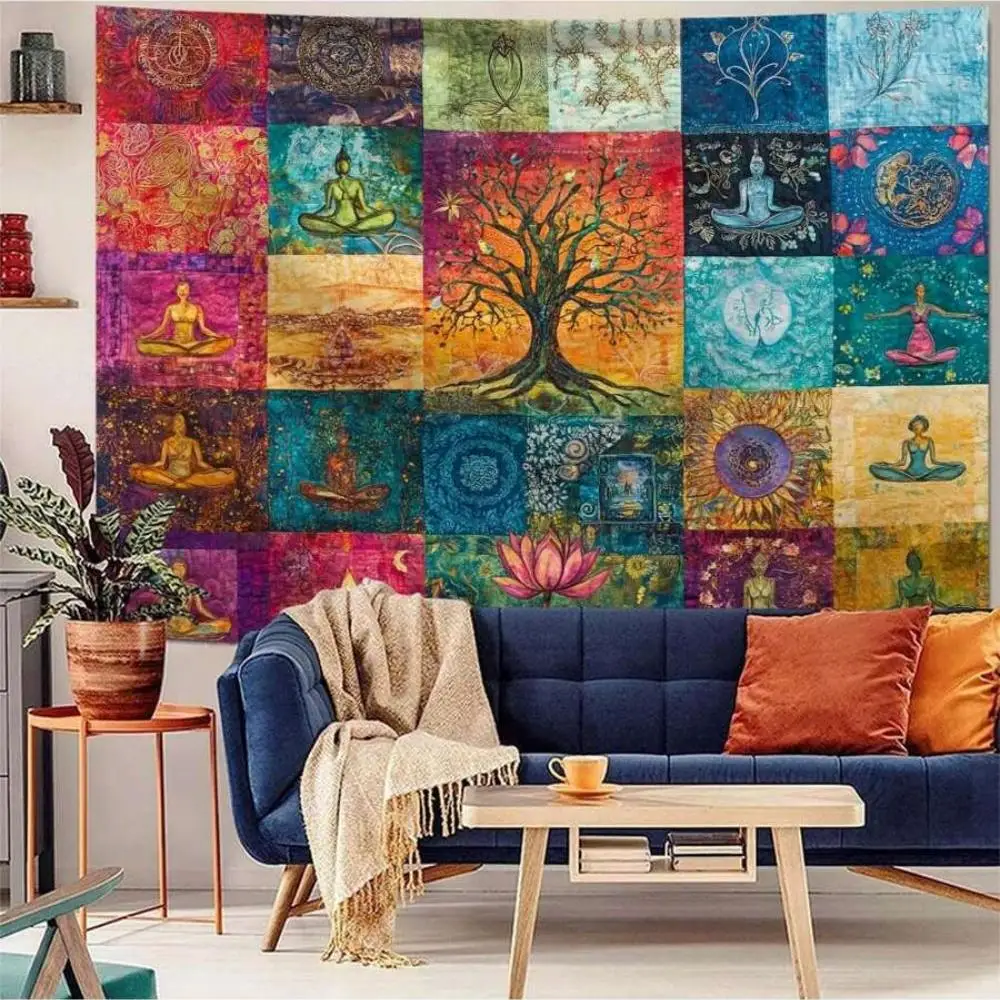 Tree Of Life Meditation Collage Tapestry Bohemian Yoga Zen Wall Hanging Bedroom Yoga Studio Homestay Decor