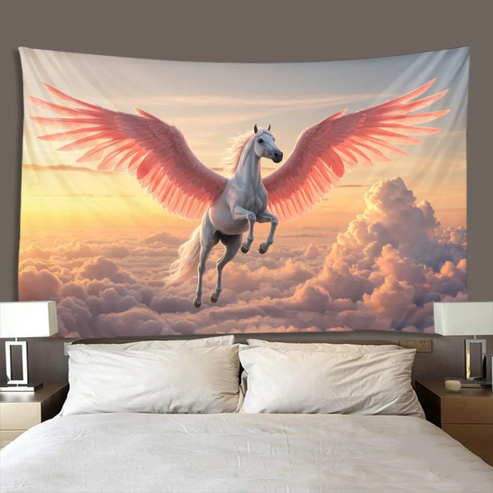 Dreamy Pegasus Wall Tapestry Wings Unicorn Bedroom Fabric Wall Hanging Poster Home Living Room Sofa Wall Decoration