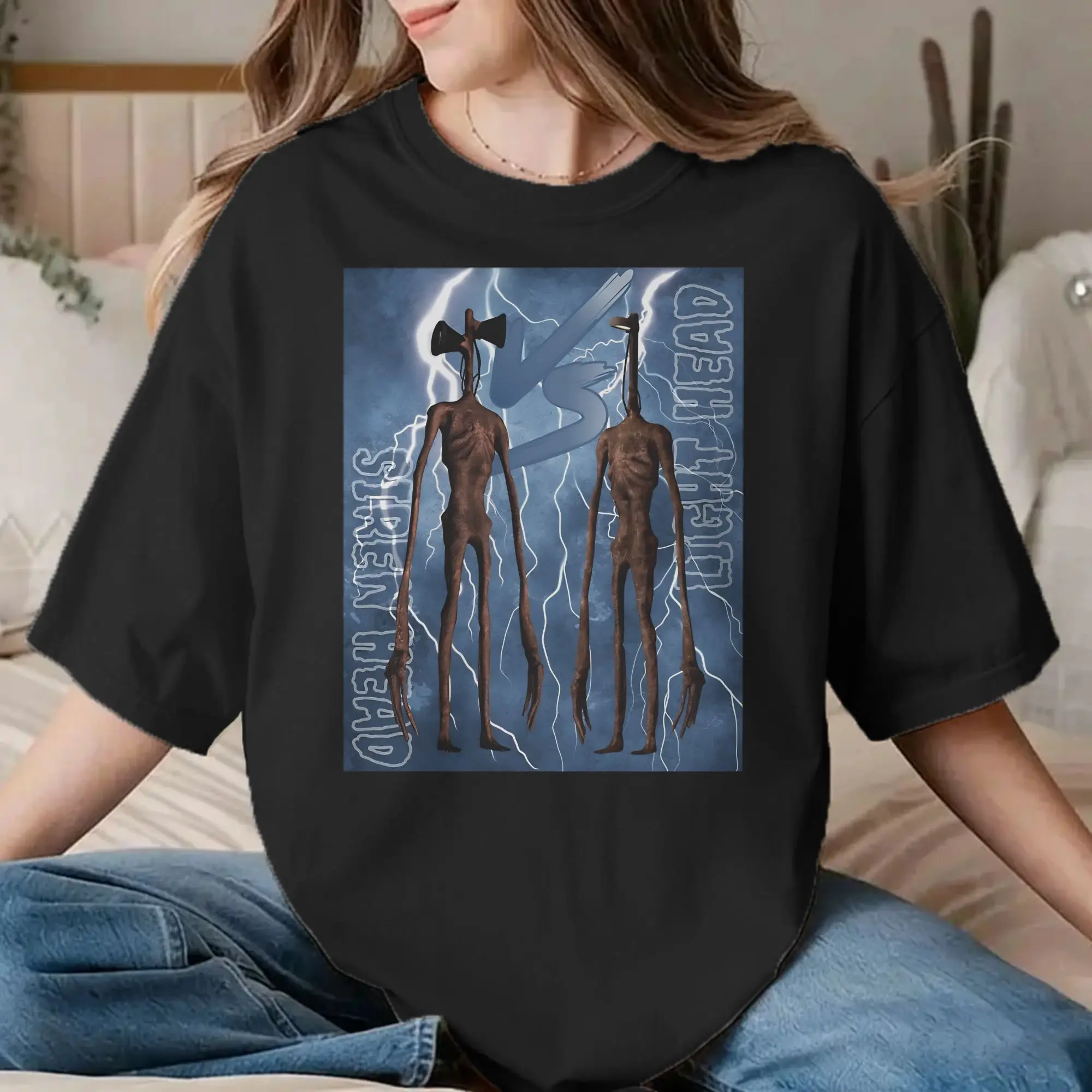 Siren Head Light Head T Shirt Men Women's Cotton Novelty T-Shirt Crewneck  Tee Shirt Short Sleeve Tops 6XL