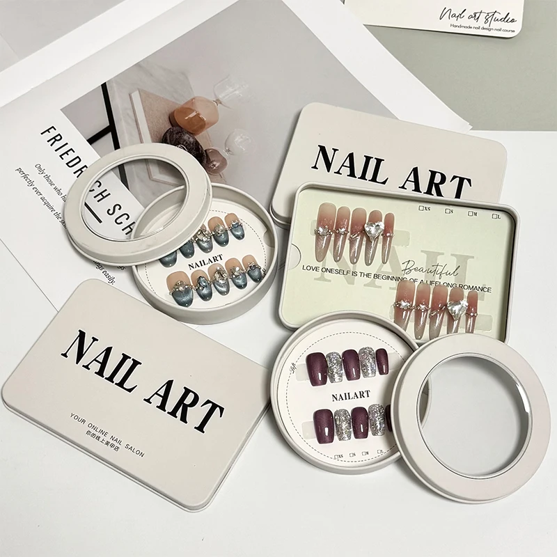 Z. False Nail Press On Wearing Circular Iron Display Box With Display Card Nail Packing Box For Fake Nails Finished Product