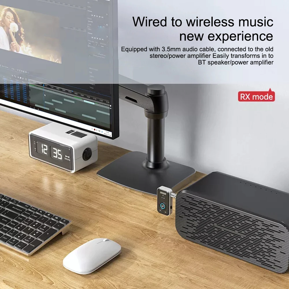 2 In 1 Wireless Bluetooth 5.3 Ricevitore Trasmettitore 3.5mm Jack Auto AUX Stereo Adattatore Audio per Auricolari Auto Altoparlanti TV PC