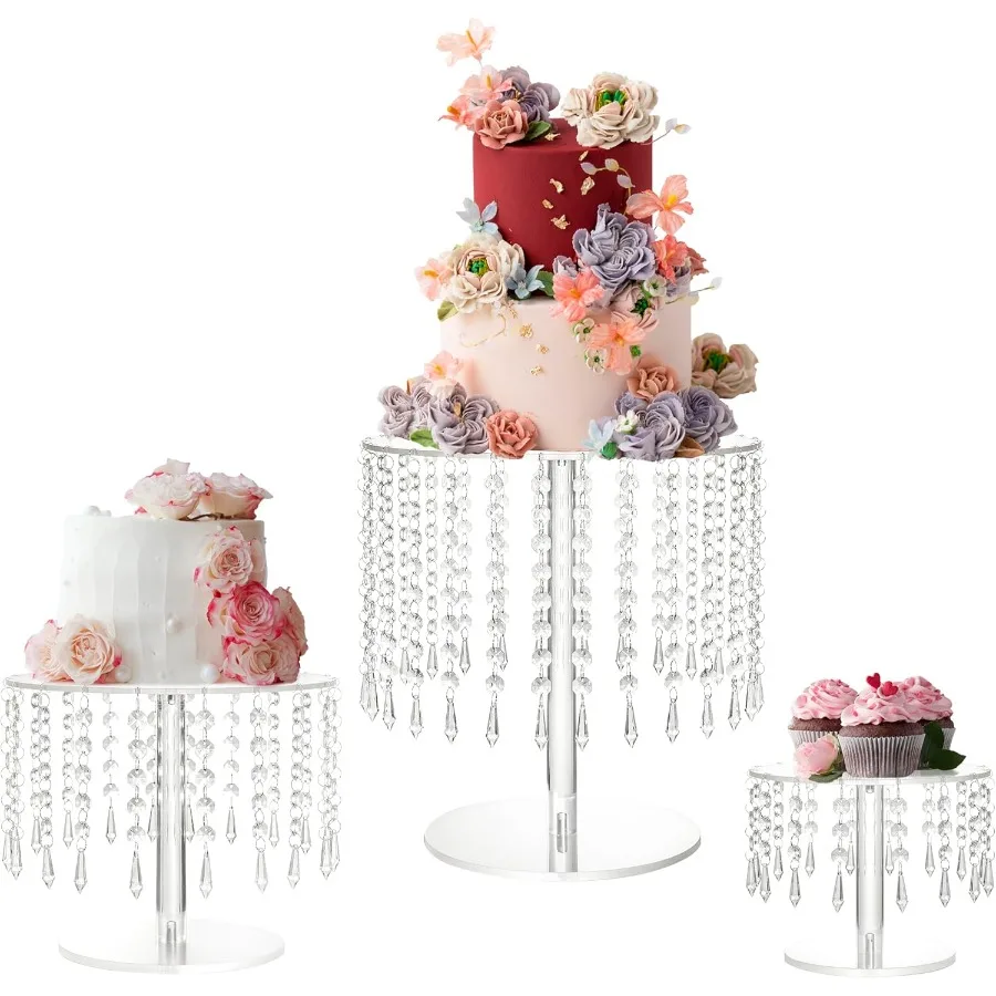 

Акриловая подставка для торта с хрустальными подвесками, 3 шт., прозрачная акриловая подставка для кексов для десертного стола, круглая подставка для демонстрации торта