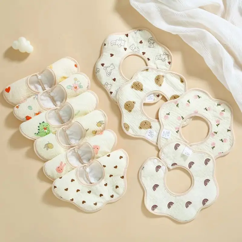 

Newborn Baby Wrinkle Cloth Waterproof Bib Drool Cloth Neck Bib to Prevent Spit-up 360-Degree Baby Cartoon Small Bib