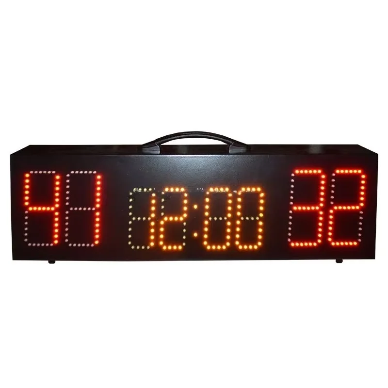 The scoreboard displays red LEDs for fitness basketball games