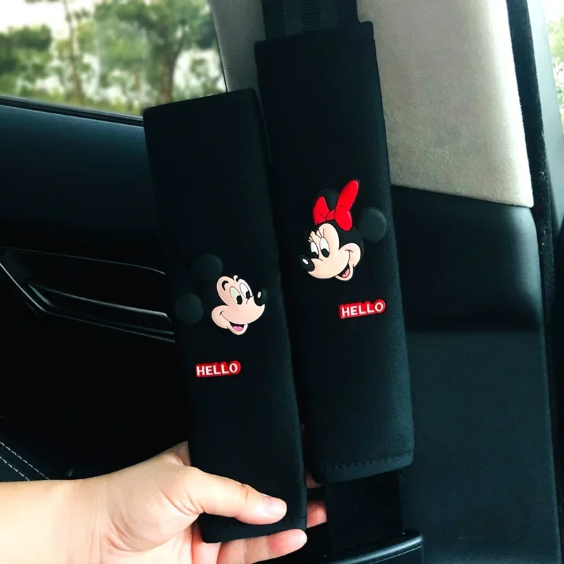 Disney Mickey Mouse Car Seat Belt Covers Anime Figrue Minnie Leather Shoulder Covers Women Men Car Seat Belt Ornament Supplies