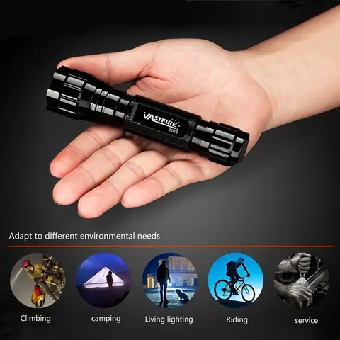 Linterna LED multicolor, 5 modos de luz (blanco/verde/rojo/UV), alto lumen para pesca patrulla nocturna y emergencia