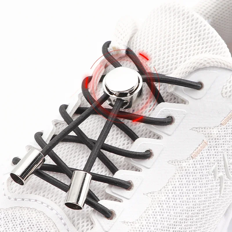 1 Pair Round Elastic Shoe Laces No Tie Shoelaces Tieless Metal Spring Buckle Shoelace for Kids Adults Elderly One Size Fit All