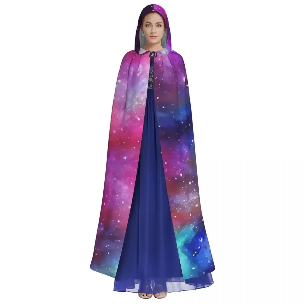 Abstract Painted Galaxy Pattern Long Hooded  Witch Medieval Costume Cosplay Cape HalloweenParty Adult Unisex