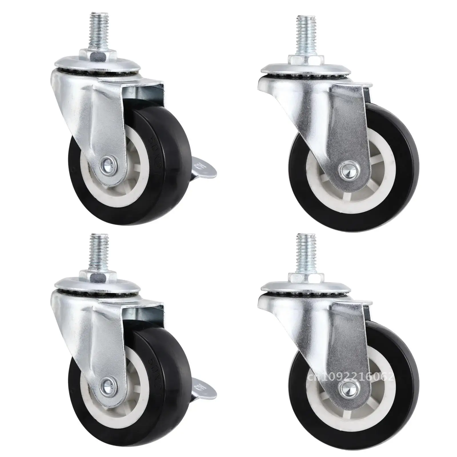 

4 Pcs Wheel Threaded Stem Mount Swivel Caster Go Kart Noiseless Duty Industrial Inch with Heavy 2 Brake Casters Wheels for