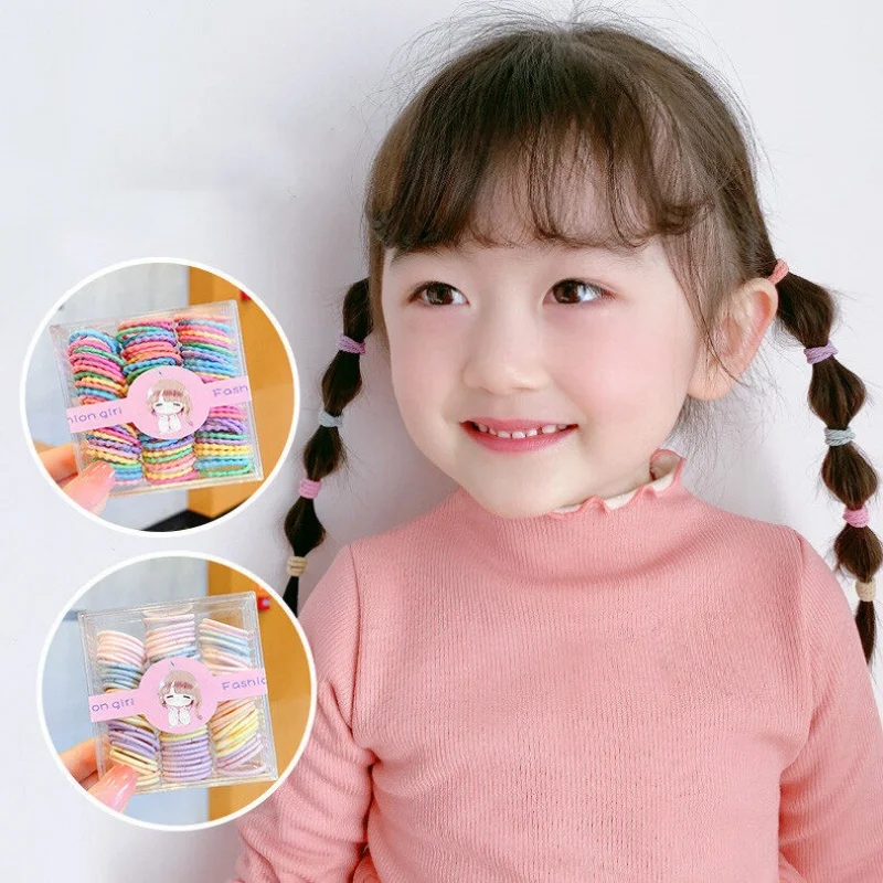 90pcs/set Korean Style Candy Color Hair Rope for Kids High Stretch Hair Tie Fashion Girl Scrunchies