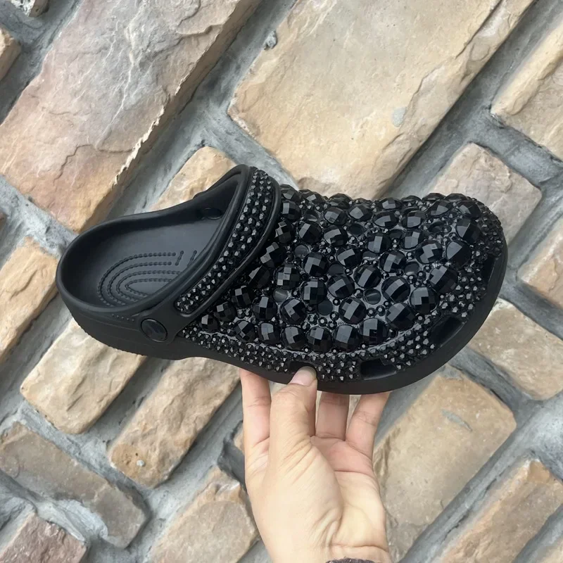 EVA New Simple Black Hole Shoes Women's Summer, Handmade Diamond-encrusted Sandals Women's Slippers
