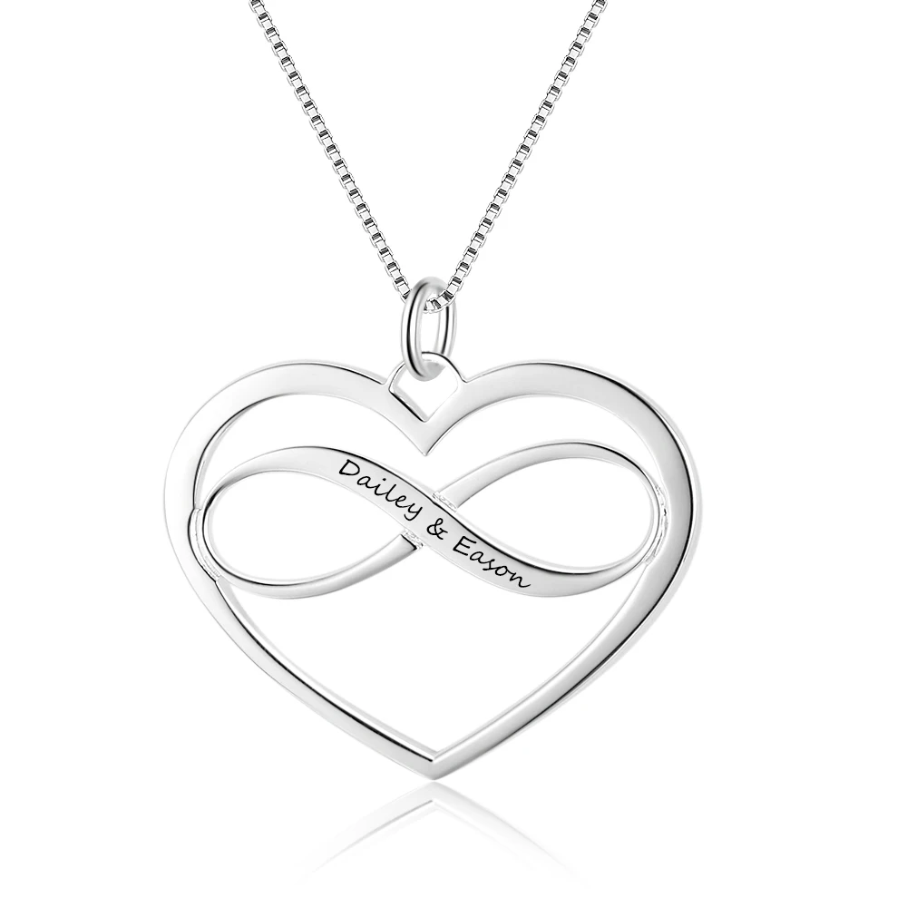 

JewelOra Personalized Infinity Heart Neck-lace with Name Engraving Silver Color Custom Name Pendant Gift for Best Friend