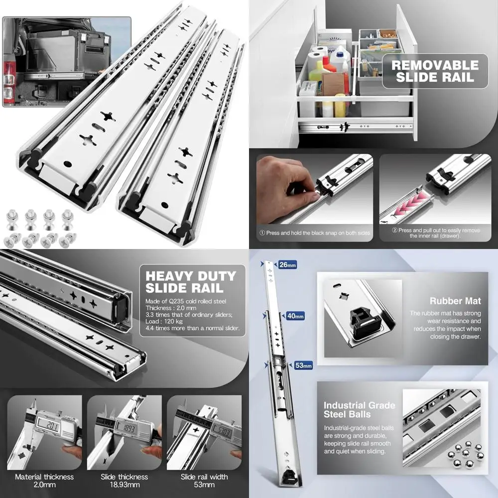 

Высокопрочные шариковые направляющие с нагрузкой до 93 кг для ящиков для инструментов (12-40 дюймов) и промышленных шкафов