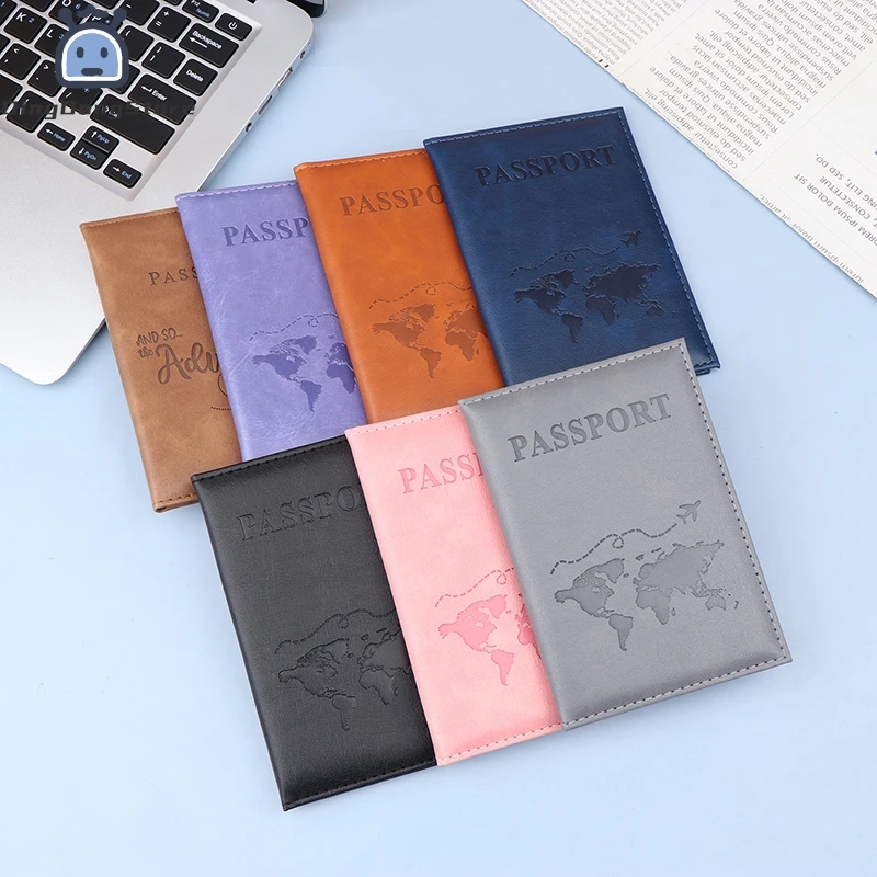 1Pc PU Leather Card Case Cover Unisex New Simple Fashion Passport Cover World Thin Slim Travel Passport Holder Wallet Gift