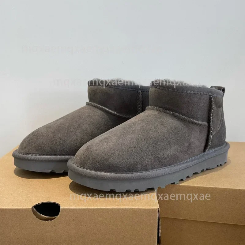 Botas de nieve media cálidas informales para mujer, botas clásicas de piel de oveja y lana integradas para exteriores, zapatos de cuero genuino