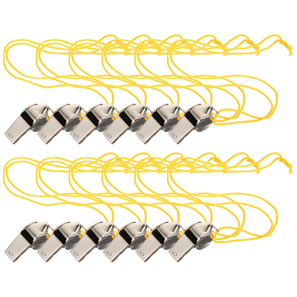 

12 Pcs Sports Whistle with Lanyard Football Rope Whistles Stainless Steel Fitness