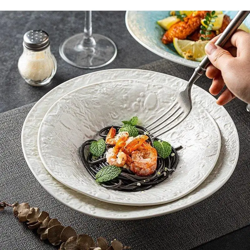 

Ceramic Bowl Restaurant Rock Pattern Soup Salad Pasta Bowls Dessert Snack Household Tableware