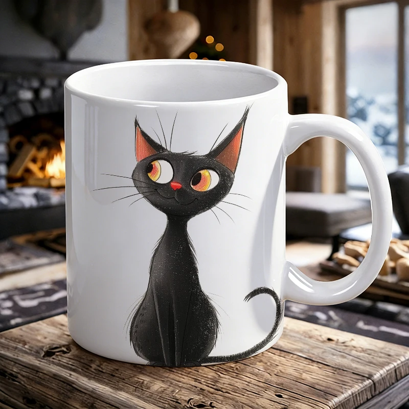 

Hand-painted Style Black Cat Ceramic Cup, Coffee Cup, Milk Cup, Office Tea Cup, Drinking Cup, Fade-resistant, Gift for Friends