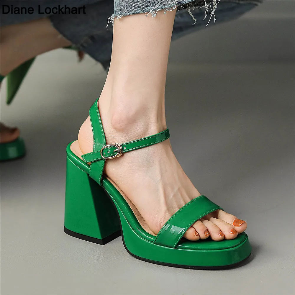 2024 Spring Summer Chunky High Heels Women Sandals Platform Ankle Strap Buckle Sandalias European Fashion Ladies Party Shoes Gre