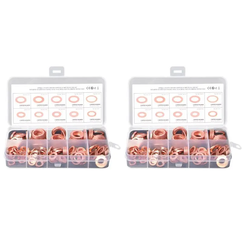 400Pcs O Ring Copper Metric Washers Assortment Kit Flat Sealing Washer 9 Sizes M5 M6 M8 M10 M12 M14