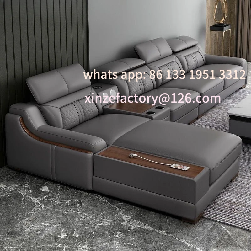 

Customizable light luxury leather Bluetooth audio USB charging living room combination size apartment princess straight row sofa