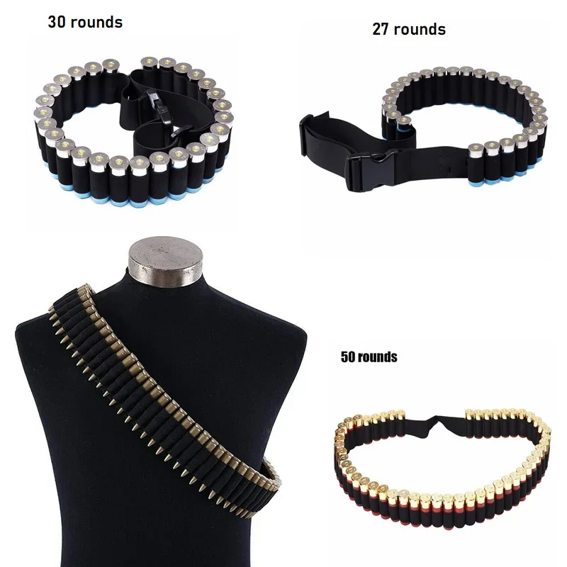 Airsoft CS Force Shotgun Shell Bandolier Belt 12/20 Gauge Ammo Holder for Tactical Hunting-27 Round/30 Round/50 Round