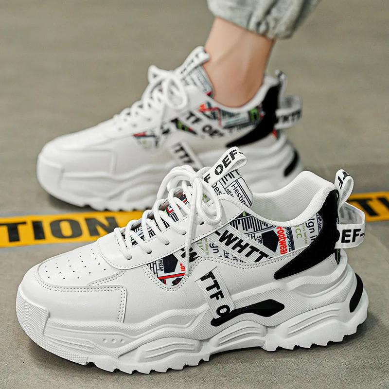 2026 New Men's Retro Pattern Dad Shoes Casual Platform Sneakers Men Comfortable Thick Sole Daily Fashion Street Walking Shoes