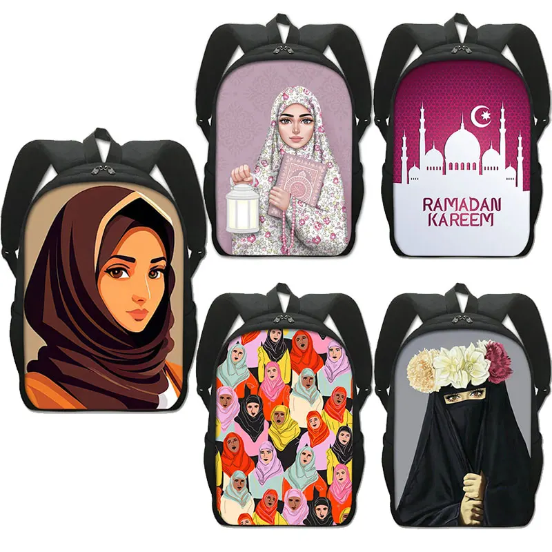 Muslim Islamic Gril Eyes Print Backpack Women Men Flower Hijab Face Schoolbags for Student Bookbag Laptop Daypack Rucksacks Gift