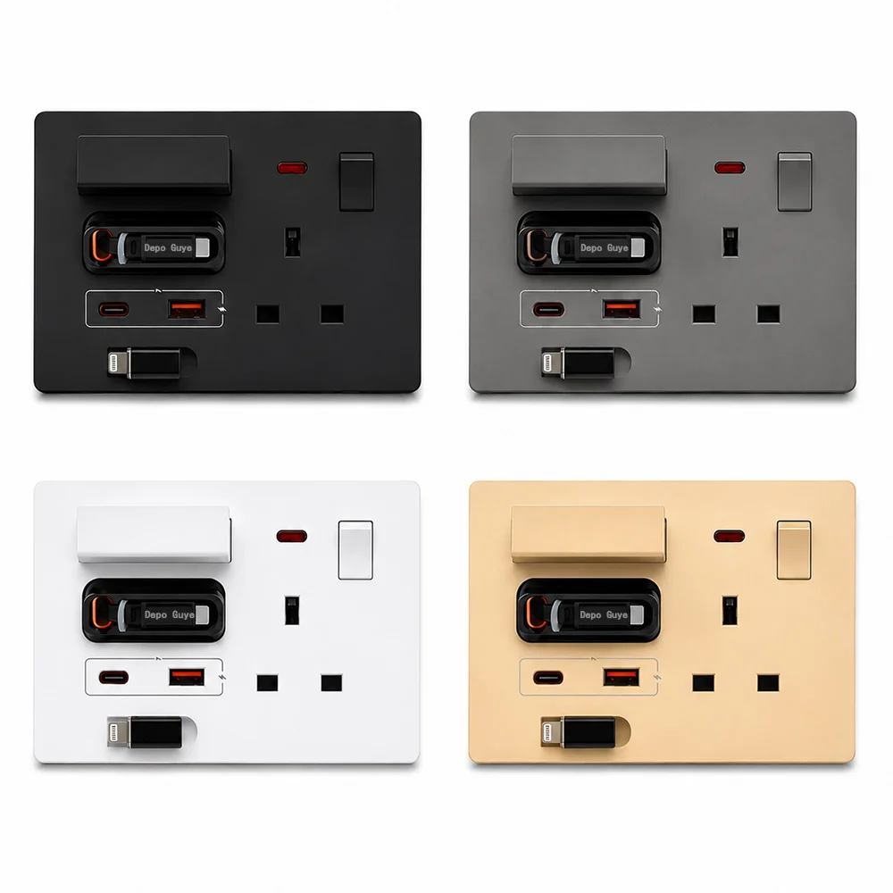 英国規格type-c-usbソケット、格納式ケーブル80cm付き、壁掛け急速充電20w充電器ソケット（デジタル機器用）