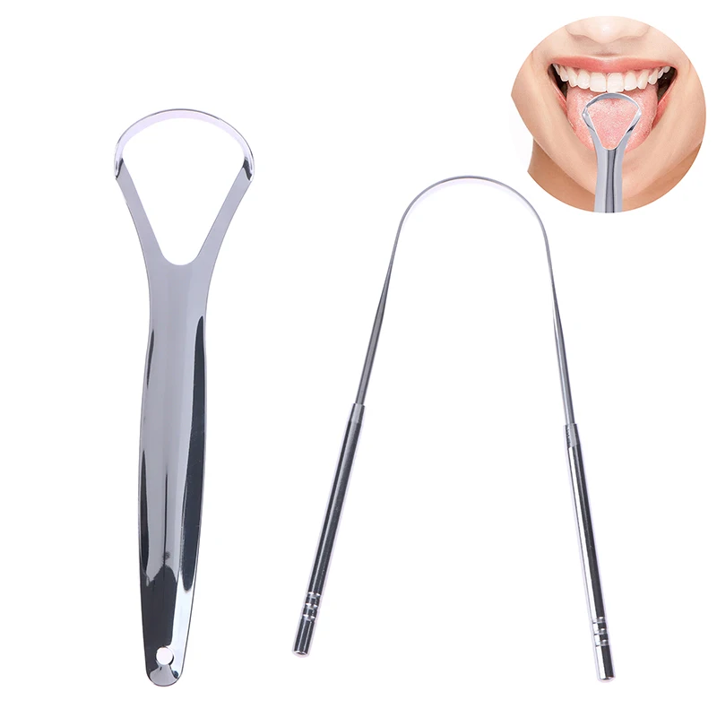 Limpiador de lengua de acero inoxidable, raspador de lengua lavable, herramienta de limpieza de higiene bucal, 2 unidades