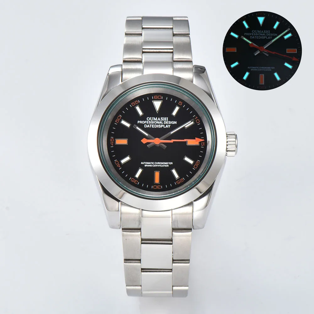 ساعة رجالية فاخرة 39 ملم nh35 بمينا NH35 مضيئة 28.5 ملم وهيكل Air_King من الفولاذ المقاوم للصدأ وحركة أوتوماتيكية NH35 يابانية