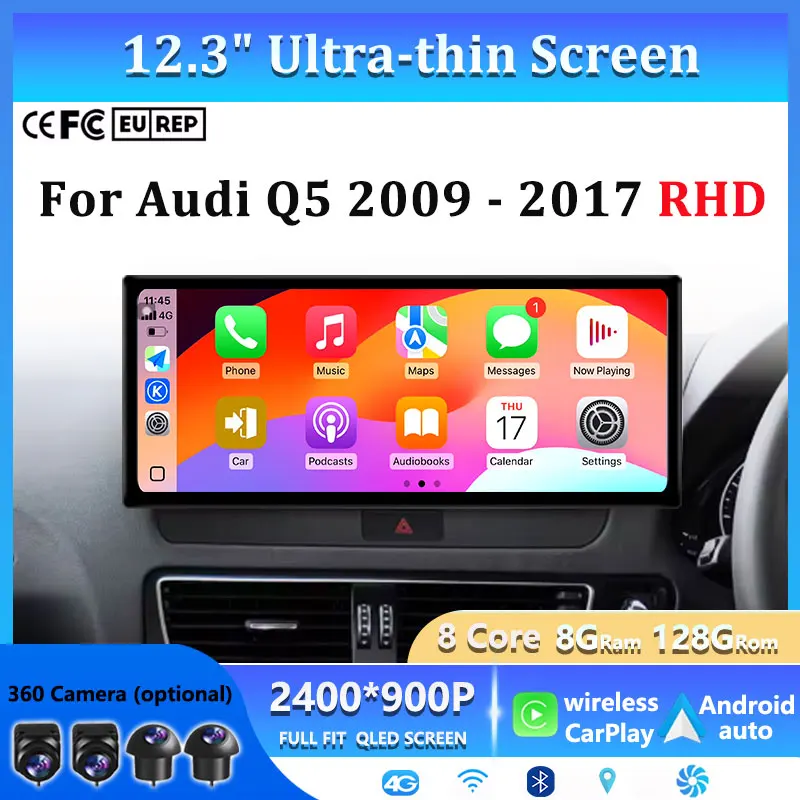 4G Android15 GPS Navi 4G Car Video Multimedia Radio Player Right Hand Drvie For Audi Q5 2009 - 2017 RHD Bluetooth WiFi Carplay