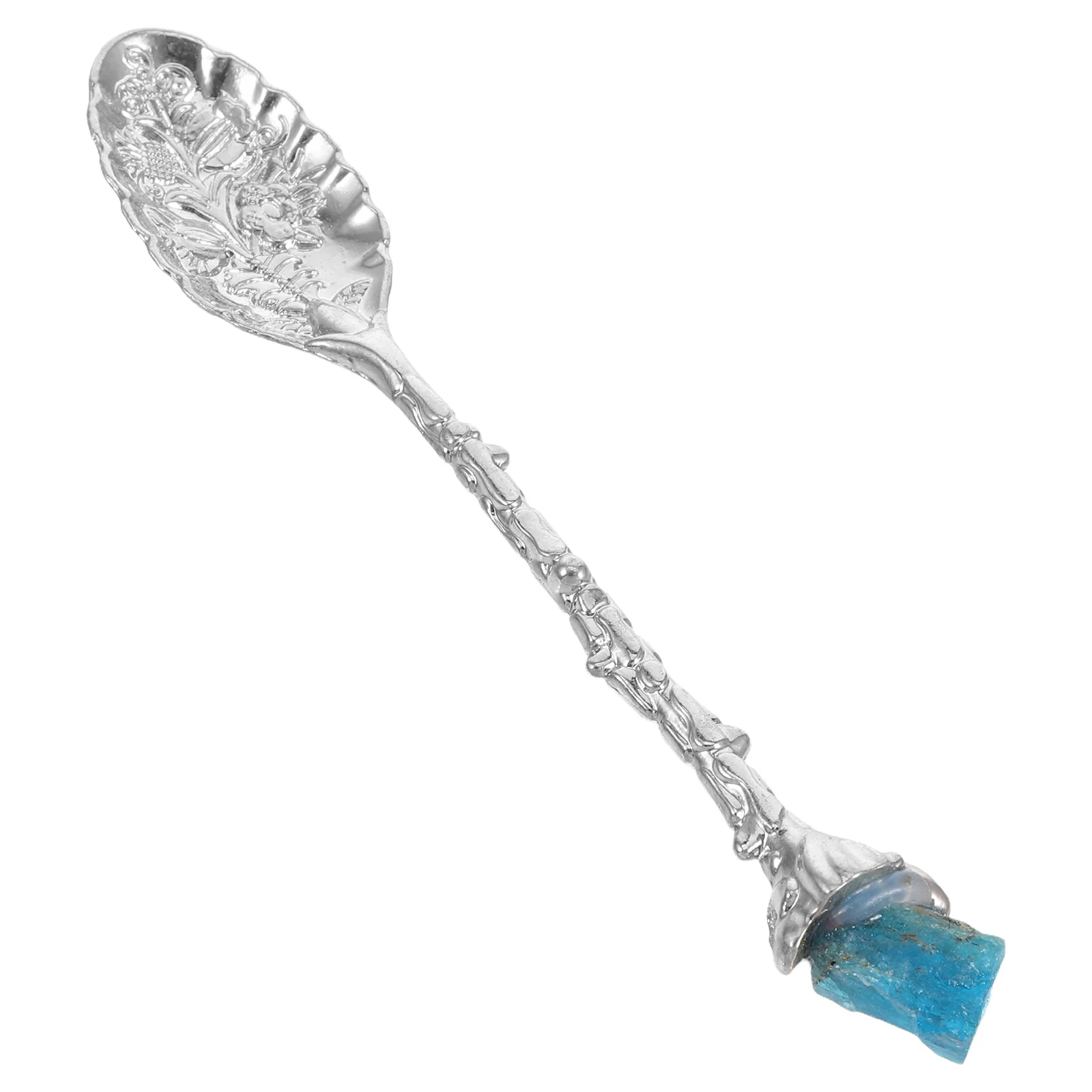 

Blue Apatite Crystal Vintage Raw Stone Dessert Decorative Scoop Stirring For Sugar Flour Ice Cream Coffee Beans Salt Reusable