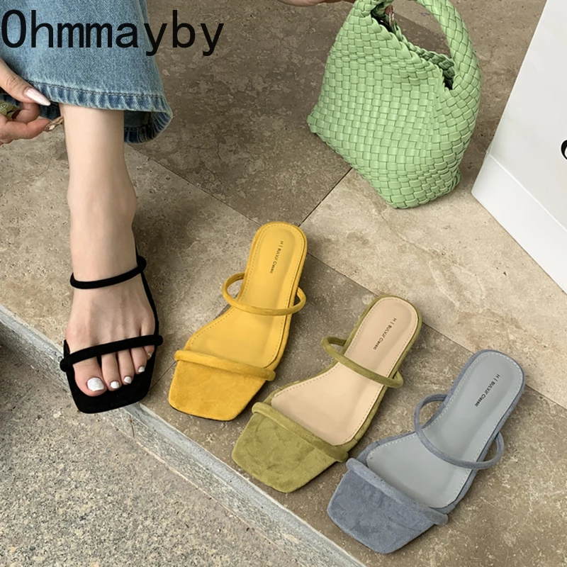 

Summer Low Heel Women Slippers Concise Outdoor Slip On Slide Ladies Designer Party Dress Sandalias
