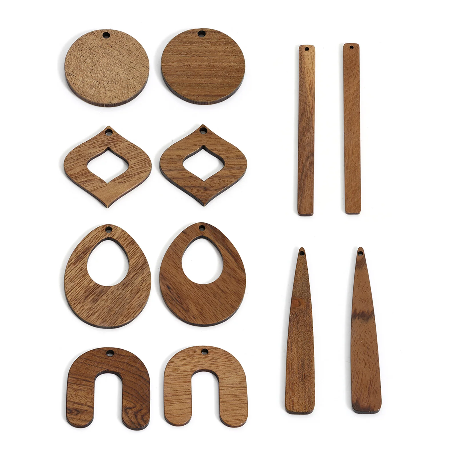 5pcs New Natural Walnut Wooden Pendants Brown Geometric Round Drop Charms DIY Necklace Earrings For Women Party Jewelry Findings