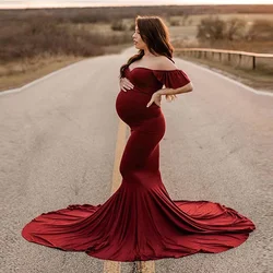 Maternity's Short Sleeve Dresses Sexy V Neck Gown Maxi Long Photography  for Pregnant Women Pregnancy Photo Shoot