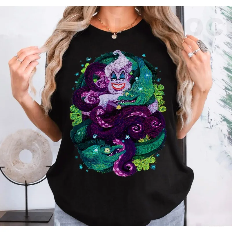 Camisa con pintura de bruja marina de la Sirenita de Disney, camiseta de Ursula de villanos de Disney, trajes de viaje de Disney Family Disneyland