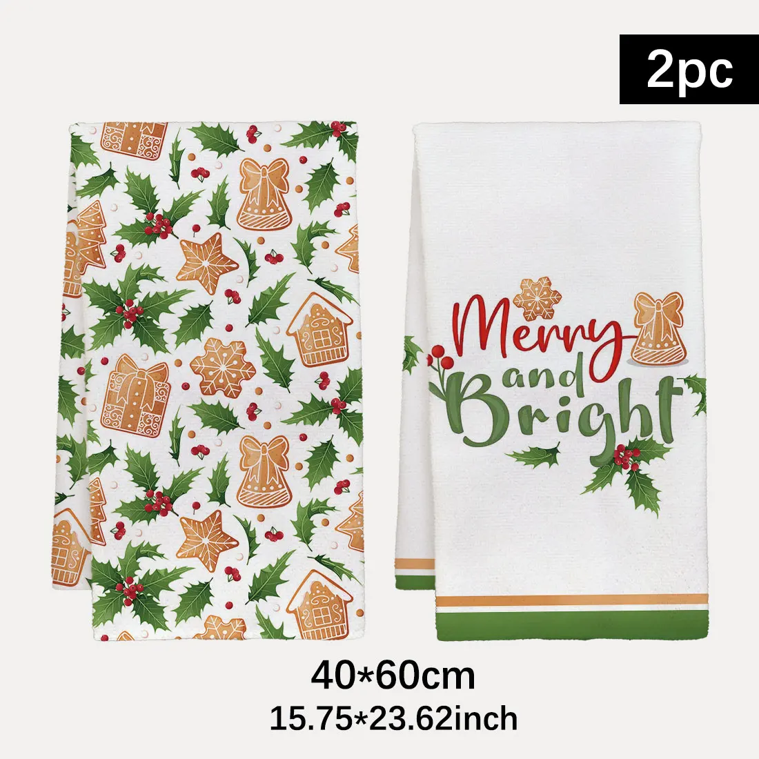2PCSChristmas Kitchen Towels Biscuit House Holly Leaf Berry Pattern,40x60cm Ultra fine Fiber Christmas Home Decoration,2026 Gift