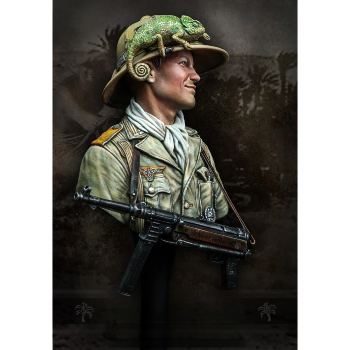 ชุดโมเดลเรซิ่น 1/10 แบบยังไม่ได้ลงสี รูปทหารกองทัพเยอรมันแอฟริกันสวมหมวกกิ้งก่า แบบยังไม่ได้ประกอบและยังไม่ได้ลงสี GK, 1629X