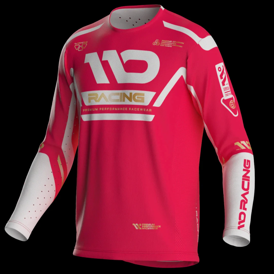 تي شيرت Super Motocross 110 Racing // 2026 Red Hyperion Jersey للرجال والنساء SMX 450 قابل للتنفس سريع الجفاف وأكمام طويلة لركوب الدراجات #1