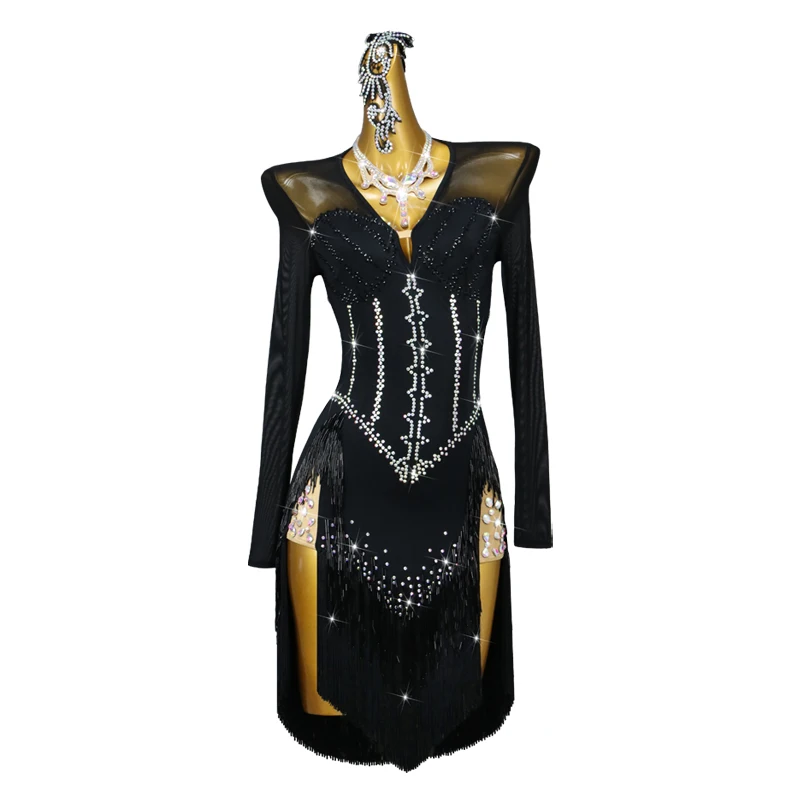 2026 Lateinamerikanisches Tanzkleid Bühnenkostüm Midi-Party-Outfit Damen Übungskleidung Party Sexy Mädchen Samba Match Rock Prom Tanzkleidung