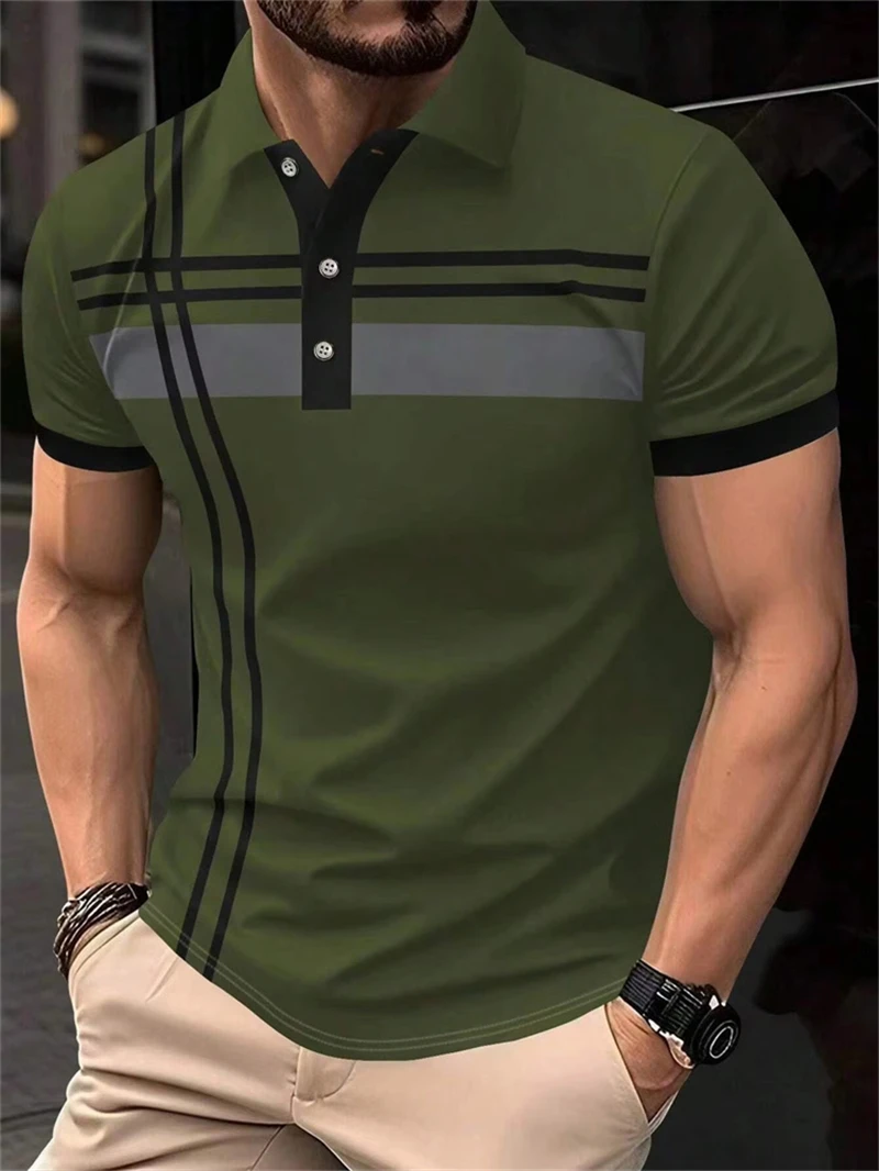 Trend Stripe Graphic Polo Shirts For Men Simple Fashion Summer 3D Printed Polo Shirt Casual Breathable Oversized Pullovers Tees