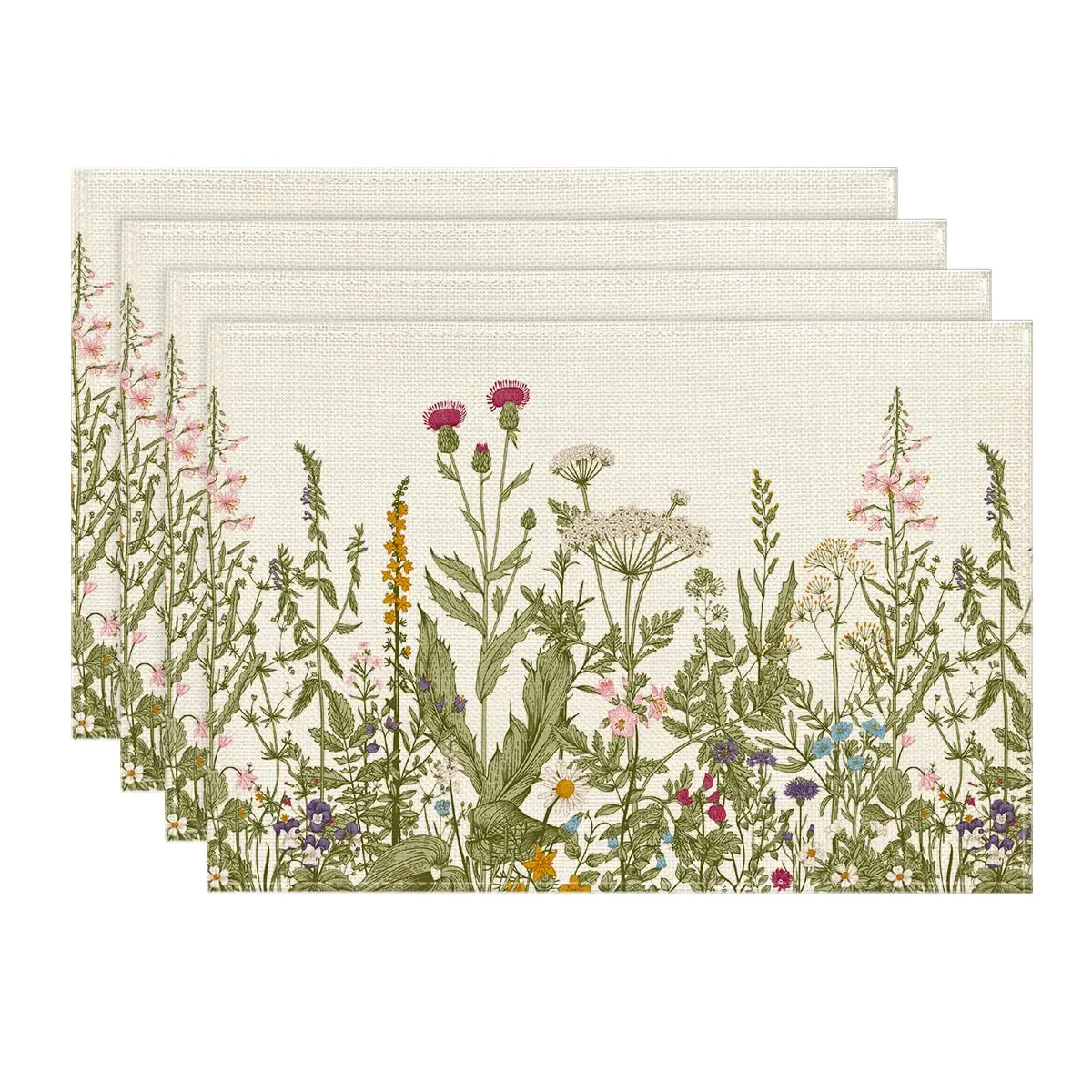 

Set of table mats for kitchen and dining room, antique style, with flower and wild flowers, autumn, 4x12 inch, 12x18 inch