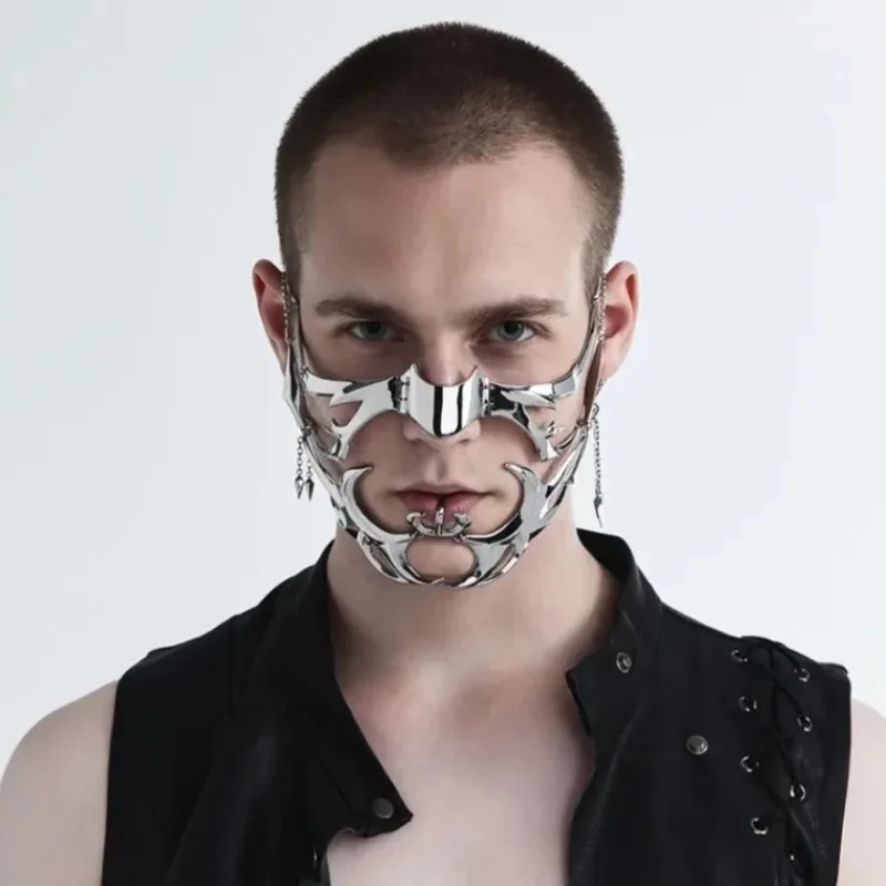 قناع لون فضي قوطي غير منتظم للرجال والنساء ، سايبر ، فاتح ، سائل ، فردي ، إكسسوار مجوهرات ، حفلة ، موضة