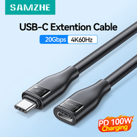 SAMZHE 100W PD Fast Charge Cable Male to Female Data Line 4K@60Hz Video Cord 20Gbps USB 3.2 Gen 2 Type C Extension Cable For PC