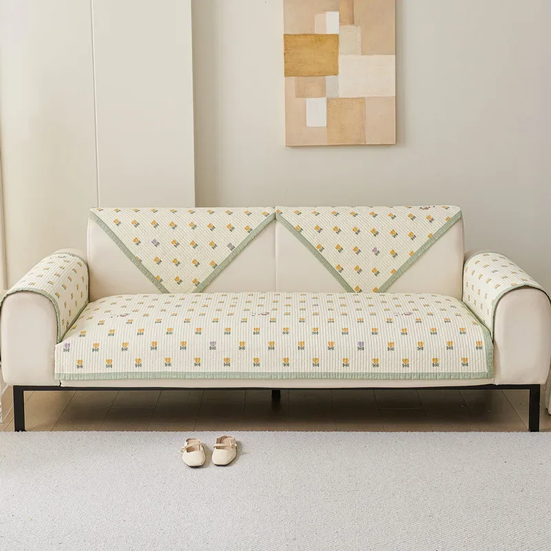 Ins Style Quilted Sofa Cover Cotton Four Seasons Universal Sofa Towel Non-slip Chaise Longue Couch Covers for Living Room