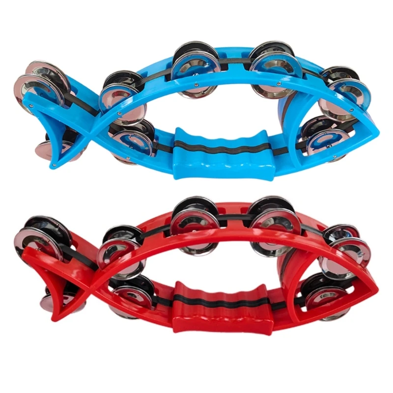 

Double Row Tambourines Fish Shaped Handbell for Adults, Kids, Church, Bars