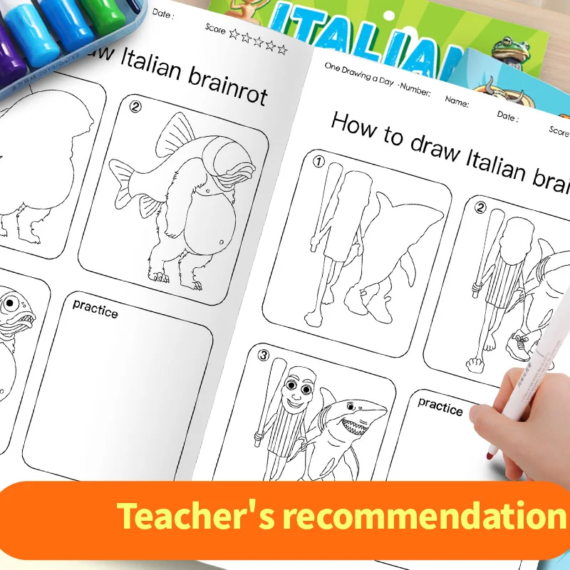 Wie man italienisches Brainrot zeichnet: Aktivitätsbuch mit einfachen Schritt-für-Schritt-Zeichenprojekten | Lustiges Kreaturen-Kunstbuch für Kinder – Detail 2