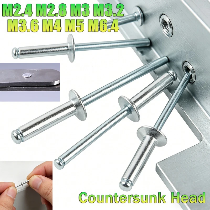 Beicai Aluminium Countersunk Rivet 2.4/2.8/3/3.2/3.6/4/5/6.4mm Open End Blind Rivets For Metal Furniture & Automotive Fastener